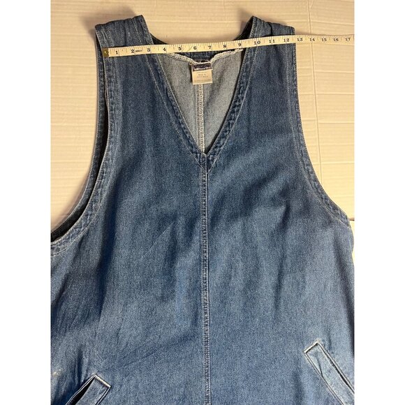 Womens Essentials Denim Sleeveless Jumper Dress V-Neck With Pockets L 100% Cotto - Picture 8 of 11